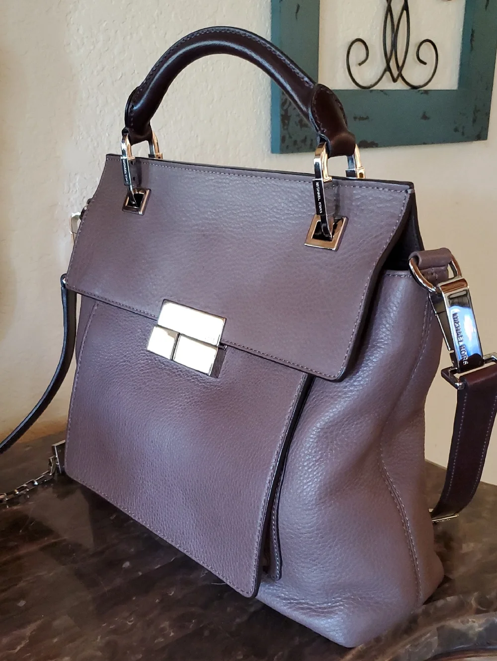 Michael Kors Collection Taupe Top Handle Quinn Bag Ultra Rare